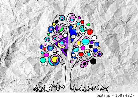 Set of trees with leaves on crumpled paper Set of trees with leaves on crumpled paper 10934827