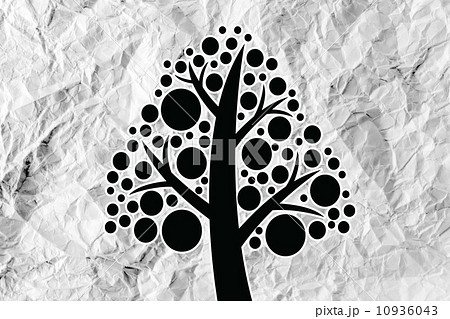 Set of trees with leaves on crumpled paper 10936043