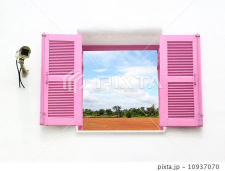 Greek style windows with cctv and nature country Greek style windows with cctv and nature country 10937070