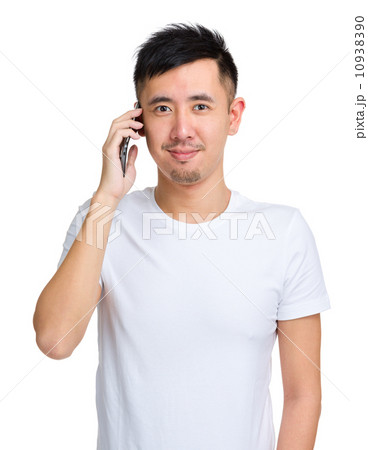 Happy men standing with phone Happy men standing with phone 10938390
