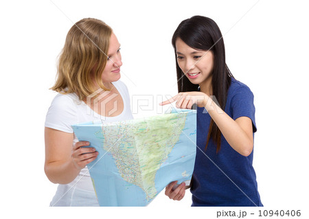 Girl looking at map with different country Girl looking at map with different country 10940406