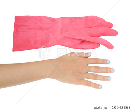 hand with protective rubber glove isolated on white background 10942863