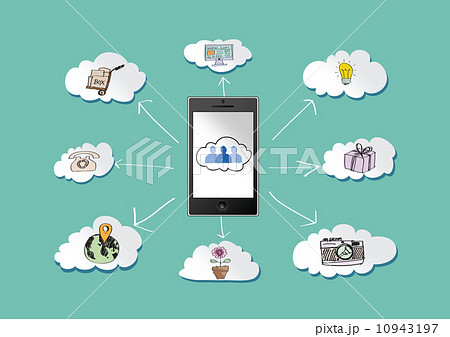 Mobile phone Cloud computing concept with Network contact by pen 10943197