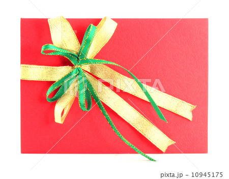 red gift card with green and yellow bow on white background red gift card with green and yellow bow on white background 10945175