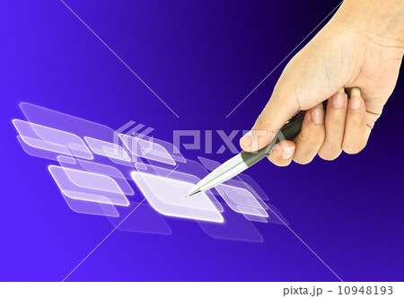 a pen pointer on a touch screen interface 10948193
