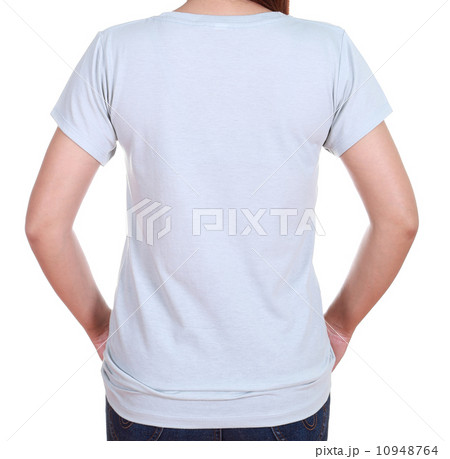 close-up female with blank t-shirt (back side) close-up female with blank t-shirt (back side) 10948764