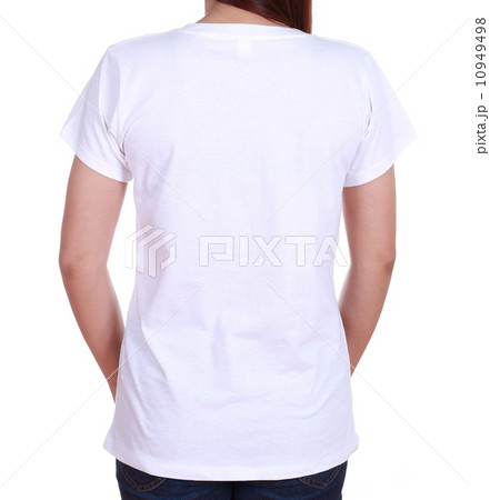 close-up female with blank t-shirt (back side) close-up female with blank t-shirt (back side) 10949498