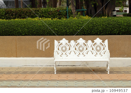 white bench in park white bench in park 10949537