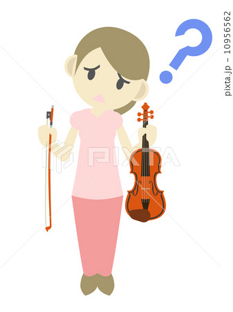 バイオリンをひく女性疑問のイラスト素材