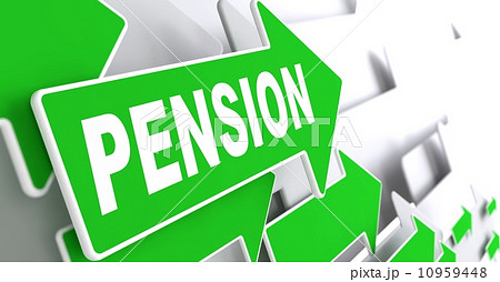 Pension on Green Direction Arrow Sign. 10959448