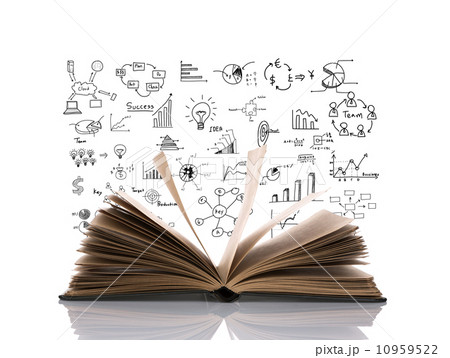 Opened book with business concept and graph isolated over white 10959522