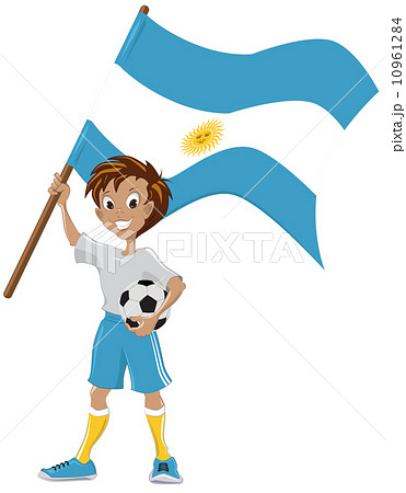 Happy soccer fan holds Argentina flag Happy soccer fan holds Argentina flag 10961284
