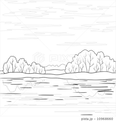Landscape. Forest river, outline 10968660