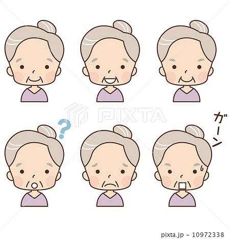 おばあちゃん 顔 表情 セットのイラスト素材