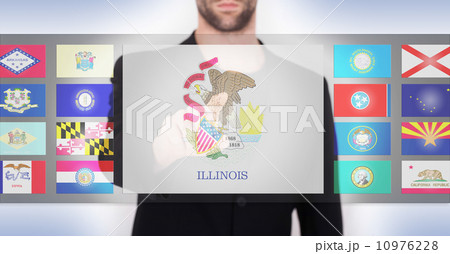 Hand pushing on a touch screen interface Hand pushing on a touch screen interface 10976228