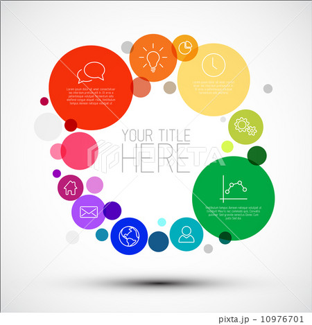 Vector rainbow diagram infographic template with various descriptive circles 10976701