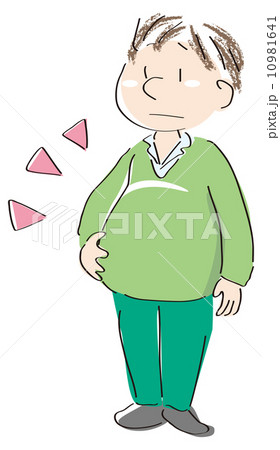 お腹を気にする男性のイラスト素材