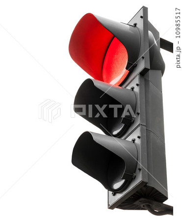 Black traffic lights with red stop signal isolated on white Black traffic lights with red stop signal isolated on white 10985517