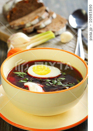 Vegetable soup with beet. 10985890