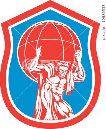Atlas Carrying Globe on Shoulder Front Shield Retro Atlas Carrying Globe on Shoulder Front Shield Retro 10986538
