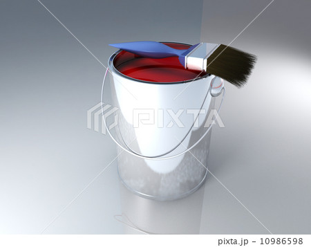 Bucket of red paint with a brush 10986598