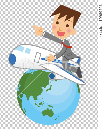 飛行機で飛び回るビジネスマン 10989568