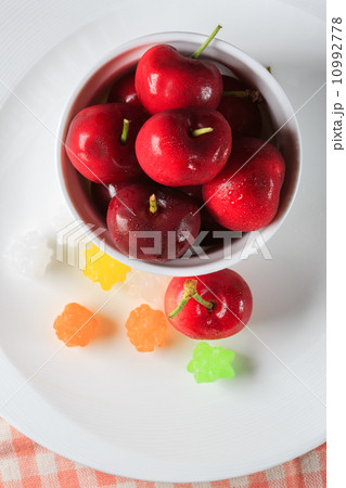 Cherry on saucer with konpeito 10992778