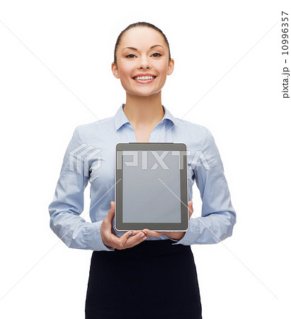businesswoman with blank black tablet pc screen 10996357