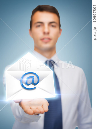 friendly buisnessman showing something on the palm 10997305