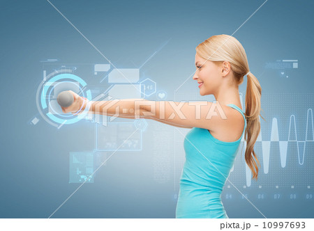 young sporty woman with light dumbbells young sporty woman with light dumbbells 10997693