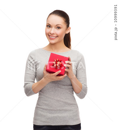 beautiful girl with red gift box 10999391