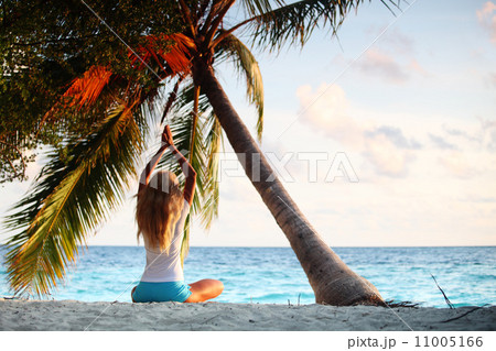 yoga woman under palm yoga woman under palm 11005166