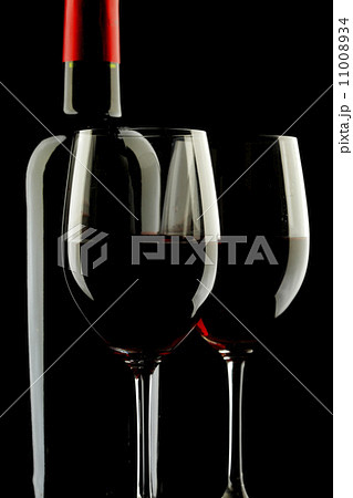 Red Wine Glass silhouette Black Background Red Wine Glass silhouette Black Background 11008934