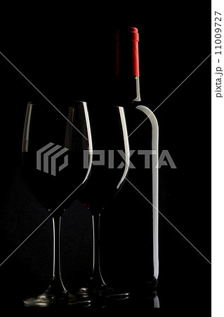 Red Wine Glass silhouette Black Background 11009727
