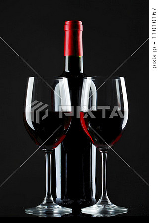 Red Wine Glass silhouette Black Background 11010167