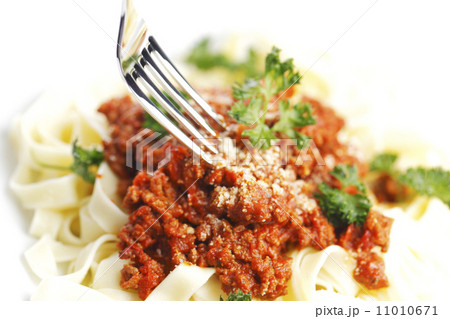 Spaghetti bolognese and fork 11010671