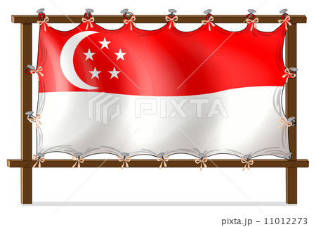 The flag of Singapore attached to the wooden frame 11012273
