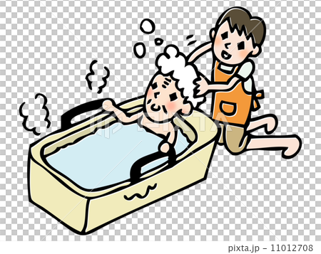 入浴する高齢者と介護スタッフ 入浴する高齢者と介護スタッフ 11012708