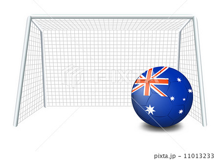 A soccer ball near the net with the flag of Australia 11013233