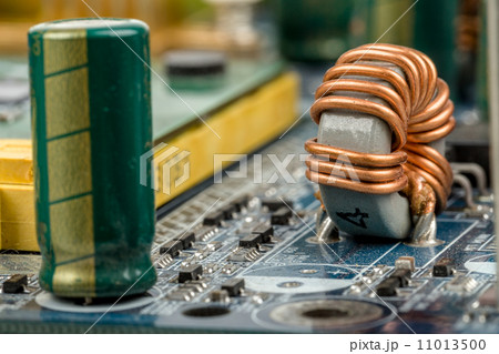 computer motherboard, detail of capacitor 11013500