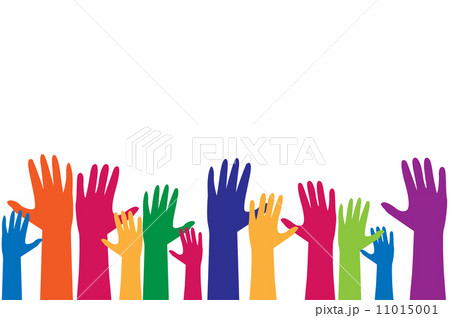 Colorful hand, raise up for vote concept 11015001