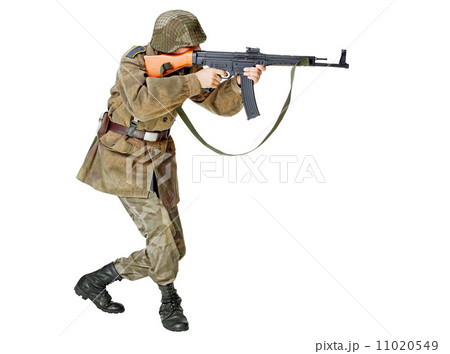 Soldier with submachine gun. Isolated on white background 11020549