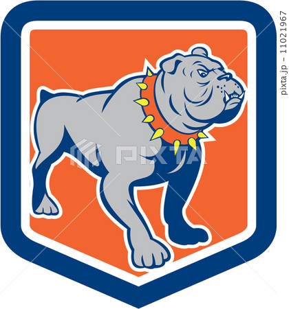 Angry Bulldog Standing Shield Cartoon 11021967