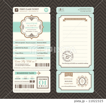 Vintage style Boarding Pass Ticket Wedding Invitation Template V 11022325