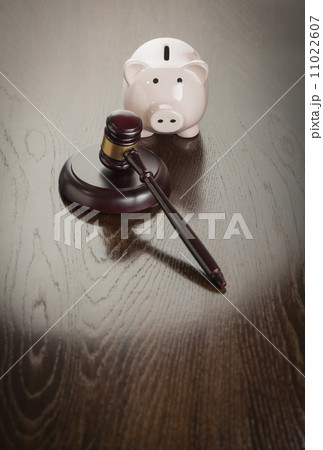 Gavel and Piggy Bank on Table Gavel and Piggy Bank on Table 11022607
