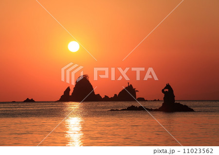 西伊豆大田子海岸の夕陽 11023562