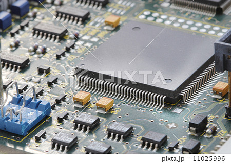 close up of electronic circuit board with processor 11025996