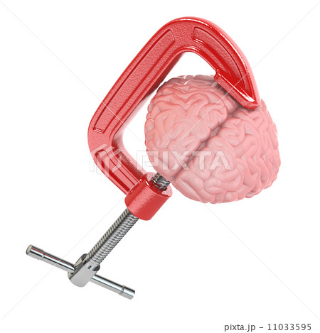 Headache or stress concept. Vise and brain. 11033595