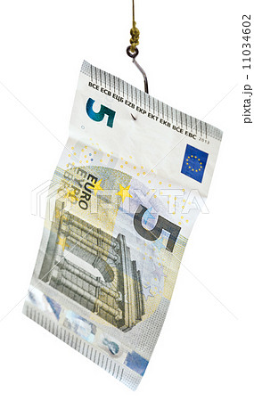 fishing with 5 euro banknote lure on fishhook 11034602