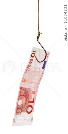 fishing with 10 euro banknote lure on fishhook 11034831